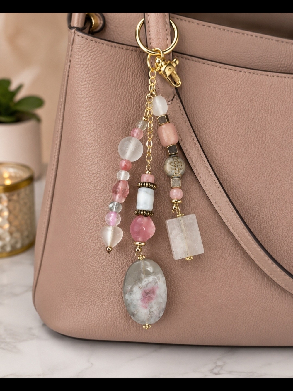 Pink Beaded Tassel Bag Charm